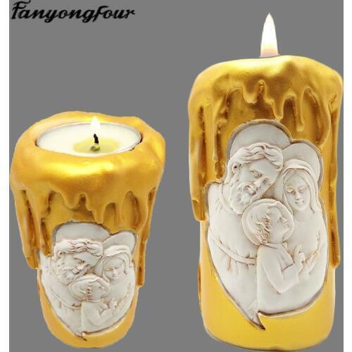 Catholic Holy Family Three Candlestick Silicone Mold Fondant Cake Mold Resin Gypsum Chocolate Candle Mold Free Shipping