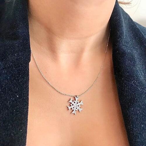 Snowflake 925 Sterling Silver Necklace Women Girls Gift Jewelry Accessories Fashion Handmade Elegant Chain