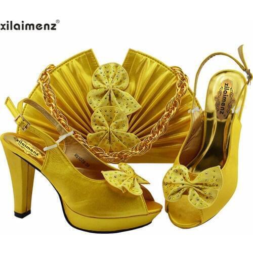 High Quality Nigerian Shoe with Matching Bags Shoes and Bag Set African Sets 2019 Shoe and Bag Italian Design Sets in Yellow