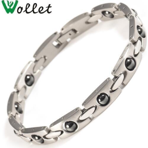 Wollet Jewelry Hematite Bead Bracelet Stainless Steel Bangle For Men Women Silver Color Magnetic Therapy Health Care Healing