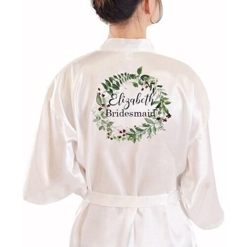 Women Pajamas Robe Kimono Bathrobe Dress Gown Custom Flower Print Sleepwear Wedding Robe Satin Robes