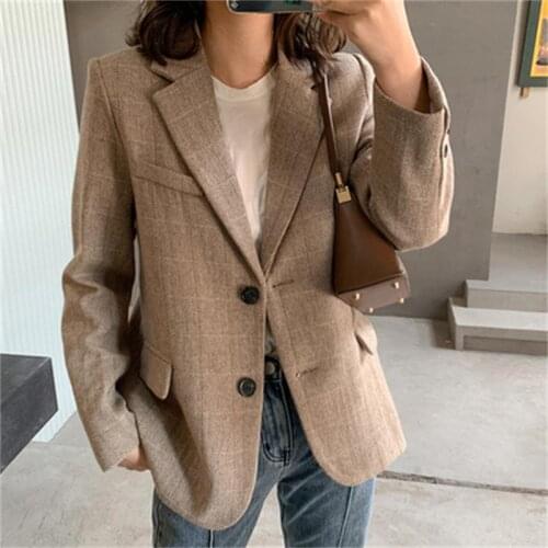 Fashio wool plaid Blazers Women Jackets Suit Ladies spring winter New high quality Casual retro plaid suit women coat women