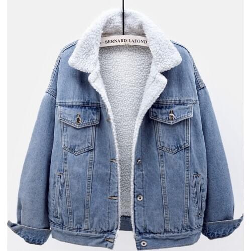 Winter Thick Warm Short Lamb Fur Liner Jeans Jacket Coat Female Loose Batwing sleeve Denim Jacket Women Korean Vintage Outerwear