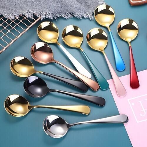 2 Pcs 304 stainless steel round spoon Home Hotel small spoon thickened high-grade round bottom dining spoon cutlery