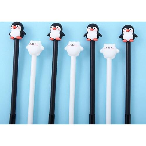 2Pcs/lot Kawaii Penguin Silicone Gel Pen 0.5mm Writing Signature Pen School Office Supply Gift Stationery