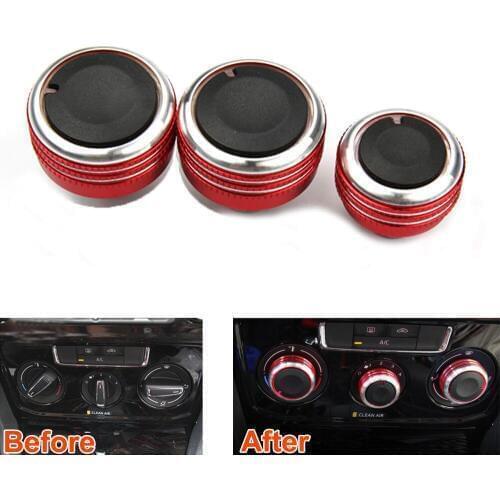 3x Red Car Inner Air Condition Switch AC Heat Control Knob Fit For Volkswagen Bora 08-2013