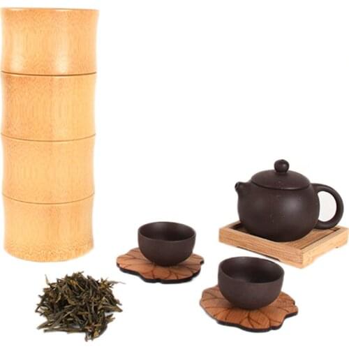 4 Size Vintage Bamboo Storage Box Tea Canister For Bulk Kitchen Jars With Lid Natural Spice Round Case Organizer Art Supplies