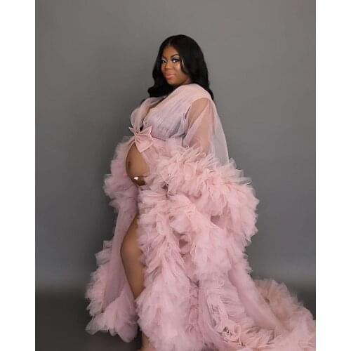 Maternity Shoot Pink Evening Dress Tiered vestido de fiesta de boda Evening Dresses Ruffles Bow