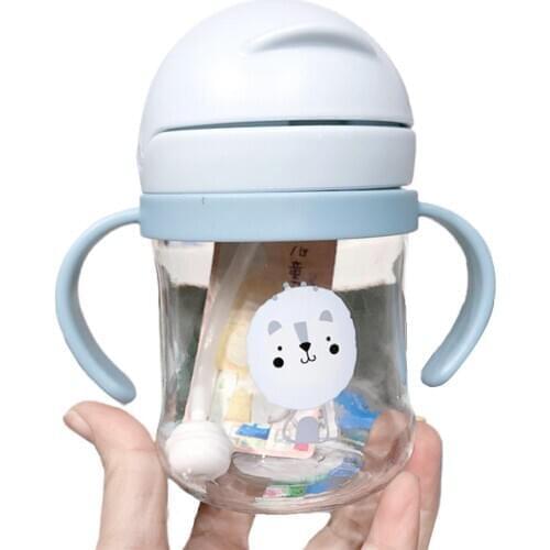 250ML Baby Accessories Infant Cartoon Drinking Handle Bottle Water Straw Cup with Gravity Ball Newborn Baby Feeding Bottles