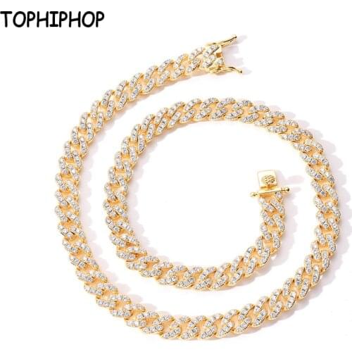 TOPHIPHOP 9mm Micro-Dense CZ Cuban Chain 41cm Necklace Hip Hop Gold Fashion Jewelry Accessories Bling Mens Womens Gift Box