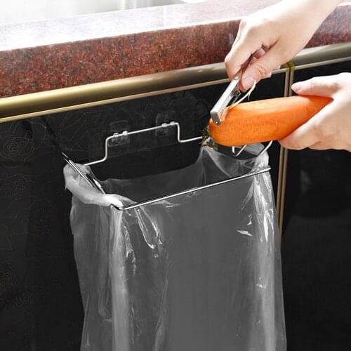 Stainless Steel Kitchen Trash Bag Holder Garbage Bags Hanger Cupboard Stand Support Storage Rack Kitchen Accessories