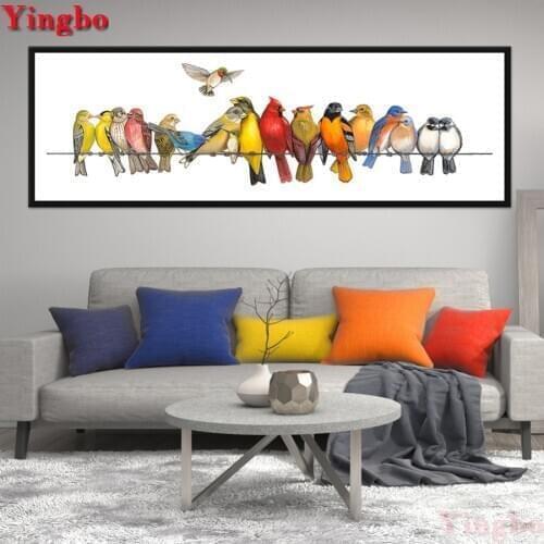 Long Banner Wall Art 5d Rhinestones mosaic diamond Embroidery Color Birds Diamond Painting Cross Stitch Full Square Round Drill
