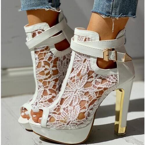 DoraTasia 2020 New Ladies High Heels Belt Buckle Peep Toe Hollow Platform Sandals Shoes Woman Party Summer Boot Big Size 35-42