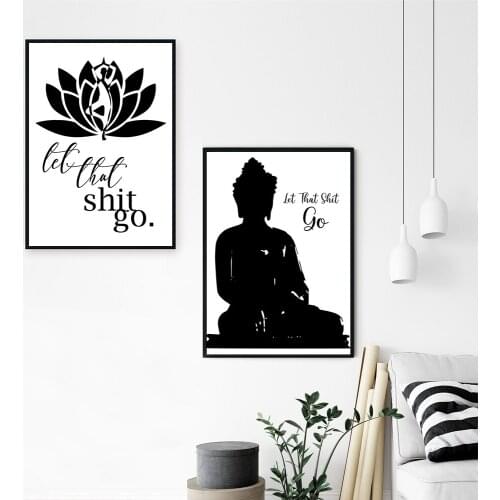 Nordic Canvas Painting Black and White Let the Shit Go Art Quote Printing Lotus Buddha Poster Wall Abstract Picture Room Decor