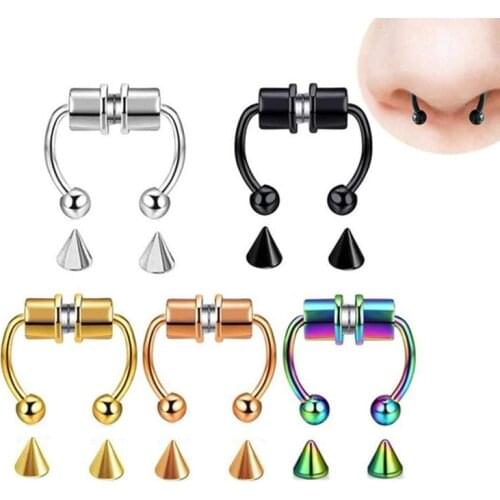 1pcs Fake Piercing Nose Ring Alloy Nose Piercing Hoop Septum Rings For Women Body Jewelry Gifts Fashion Magnetic Fake Piercing