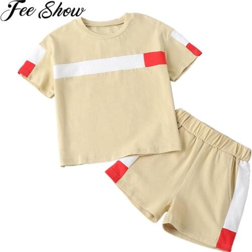 Boys Girls Summer Suit Kids Short Sleeve Top +High Waist Shorts Pants 2pc Outfits Children Sports Clothing Set Casual Clothes