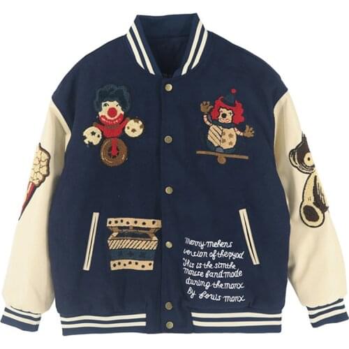 Hip Hop Patchwork Jackets Mens Furry Clown Letter Embroidery College Harajuku Casual Bomber Varsity Jacket Women Baseball Coats