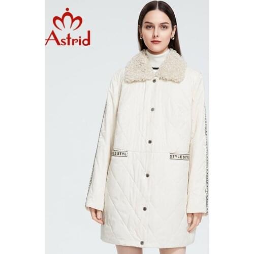 Astrid 2021 New Womens Spring Autumn Quilted Jacket with Fur Zipper Letter Print White Long Coat Women Parkas Outerwear AM-9798