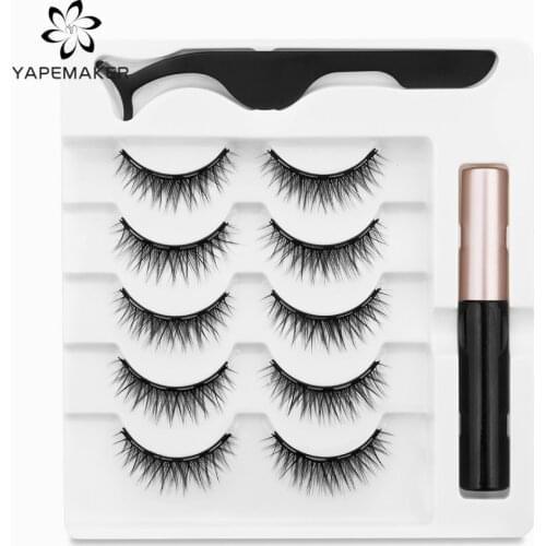 YAPEMAKER Magnetic Eyelashes 3D Natural False Lashes Repeated Use Eyelash Waterproof Liquid Eyeliner With Tweezers Makeup Set