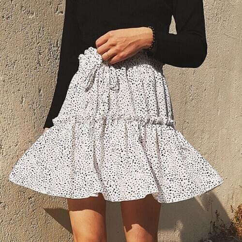 Leopard print ruffle mini skirts womens 2020 summer beach holiday chiffon high waist green skirt lace up elastic skirt plus size