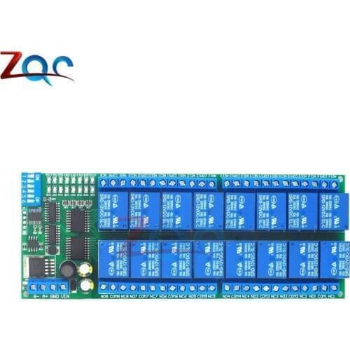 DC 12V Relay Module 16 Channel MODBUS RTU RS485 Relay Board PLC Controller Serial Port Switch Shield for Arduino