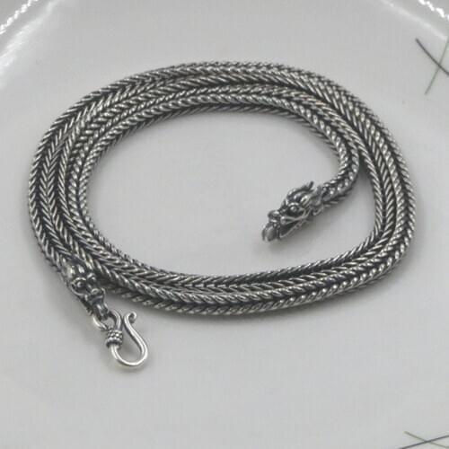 BOCAI New Dragon necklace for man real S925 pure silver six-character proverb buckle stylish Thai silver man necklace handmade