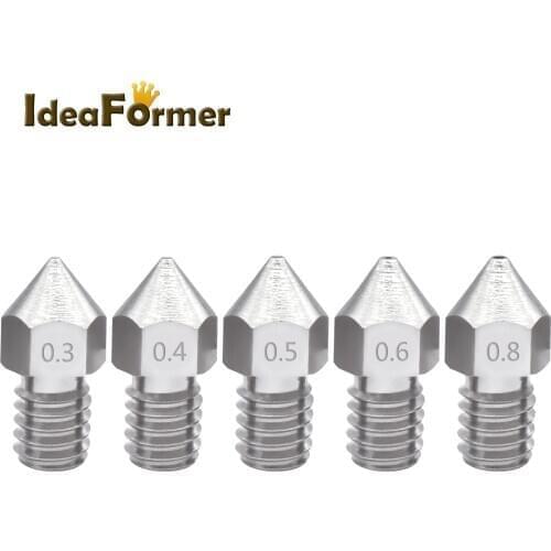 2pcs /lot 1.75/3.00mm Filament M6 stainless steel Thread Nozzle MK8 Multiple sizes nozzle for 3D Printer Parts