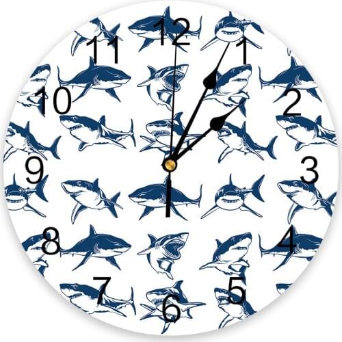 Shark Sea Animal White Wall Clock For Modern Home Decoration Teen Room Living Room Needle Hanging Watch Table Clock