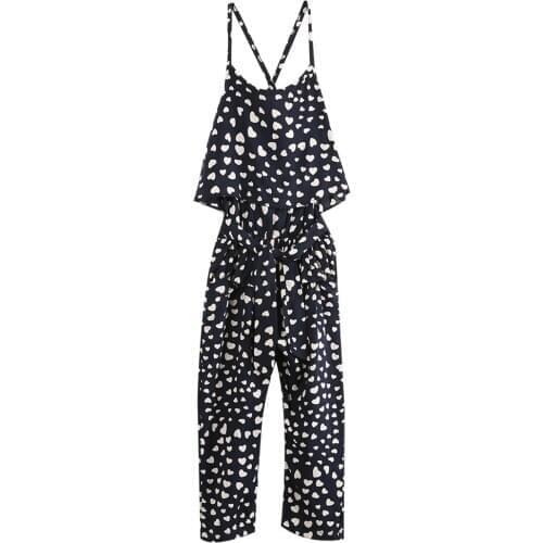 New Fashion Summer Cute Heart Printed Overalls for Girls Kids Romper Jumpsuits Bib Pants Suspender Trousers Baby Girls Clothes