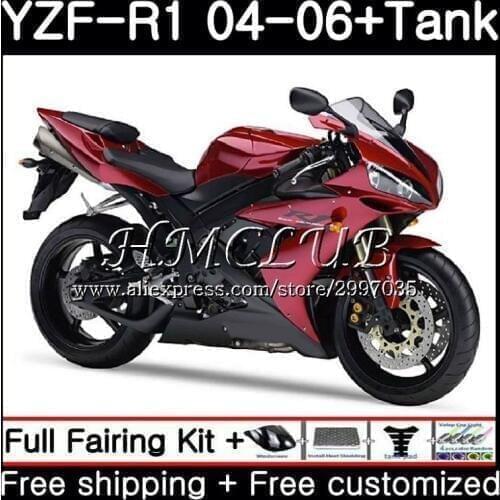 Body For YAMAHA YZF R 1 YZF-1000 YZF 1000 YZF R1 2004 2005 2006 15HC.0 YZF1000 YZF-R1 04 06 YZFR1 04 05 06 Fairing Glossy red