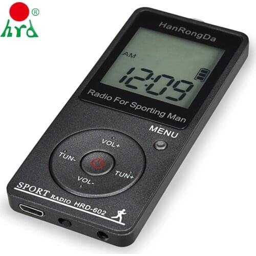 New HanRongDa HRD-602 Portable Radio Receiver FM/AM Radio LCD Display Lock Button Pocket Radio with Earphone Sports Pedometer