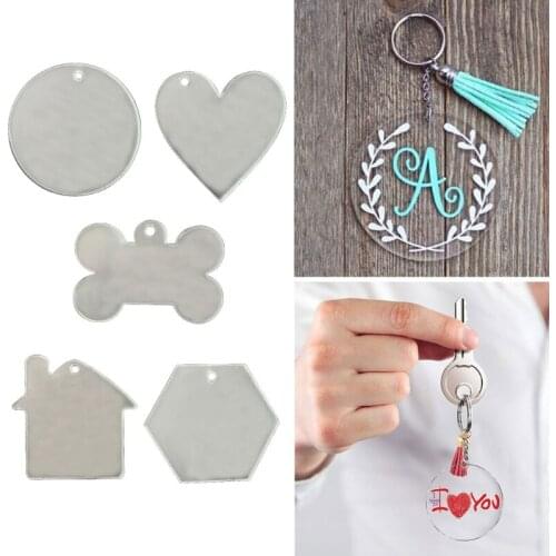 50 Pcs Clear Acrylic Blanks Keychain Necklace Pendant Transparent Tags for DIY Projects Vinyl Accessories Party Supplies