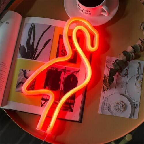 Christmas Night Light Lamp Strip Battery Operated Wall Hanging Flamingo Neon Light Home Party Bedroom Decoration Led Neon Sign