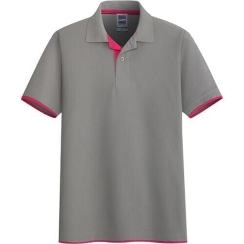 AOLIWEN Men Summer Gray 65% Cotton Single Stripe Polo Shirt Button Solid Color Short Sleeve Sweat Absorbent Skinny Polo Shirt