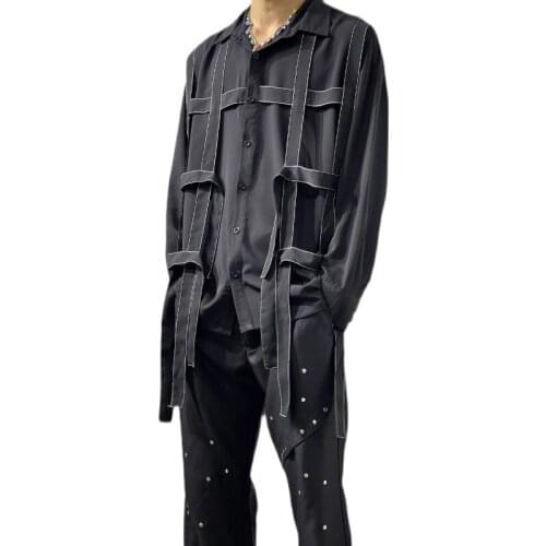 S-6XL 2021 New Men Womens clothing Hair Stylist Show Open line white line long sleeve Shirt Plus size costumes