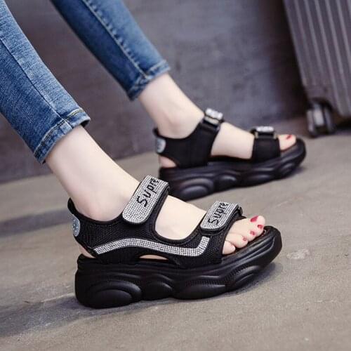 Sports sandals female ins tide 2021 summer new net red Korean version of the Velcro student flat female sandals womens shoes