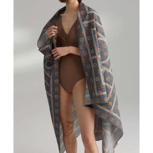 WISHBOP Khalifa scarf yellow rust haze monogram LOGO Print beach sarong BIG cotton Scarf CAN BE WRAP SKIR Beach towel