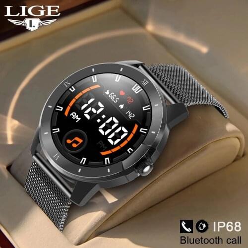 LIGE 2021 New Smart Watch Men Full Touch Screen Sport Fitness Watch Waterproof Bluetooth Call For Android ios smartwatch Men+box