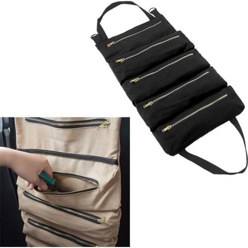 Roll Up Tool Bag Roll Tool Roll Multi-Purpose Tool Roll Up Bag Wrench Roll Pouch Hanging Tool Zipper Carrier Tote