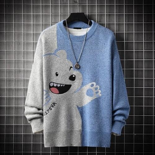 Hip Hop Cartoon Bear Sweater Men Winter Men Clothing Fashion Long Sleeve Knitted Pullover Sweater Oversized 2021 New