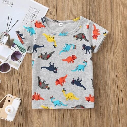 TELOTUNY clothes Children Baby Kids Girl 2020 Fashion Cartoon Dinosaur Print Short Sleeve Cotton T-shirt Tee Tops Clothes