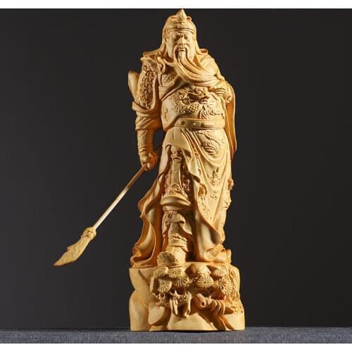 Traditional Chinese GuanYu Wood Statue Feng Shui Office Decoration Boxwood Mascot Figure Statue Home Decor Wood Sculpture