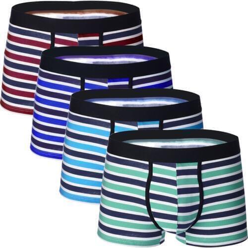 4pcs/lot Striped Cotton Men UnderPants Boxer Man Short Breathable Flexible Colorful Shorts Boxers Solid Male Underwear Set