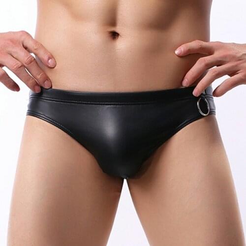 Sexy Mens Faux Leather Briefs Jockstrap Thongs Stretch Sissy Pouch Panties Underwear Mini Briefs Male Fashion Comforty G-string