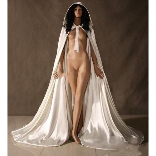 Vintage Wedding Cloaks Hood Cloak Autumn Winter Satin Bridal Cape Long Coat Jackets Sweep Shrug Bolero Cover Wedding Accessories