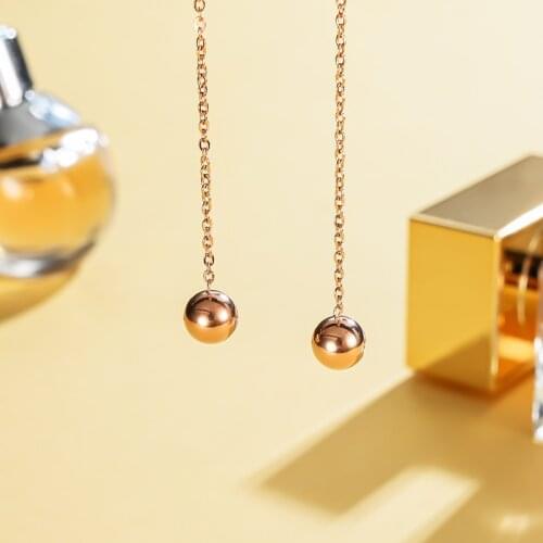 Fashion Elegant Long Chain Drop Earrings For Women Simple Ball Shape Stainless Steel Ear Line Jewelry Female Daily Earring Gift