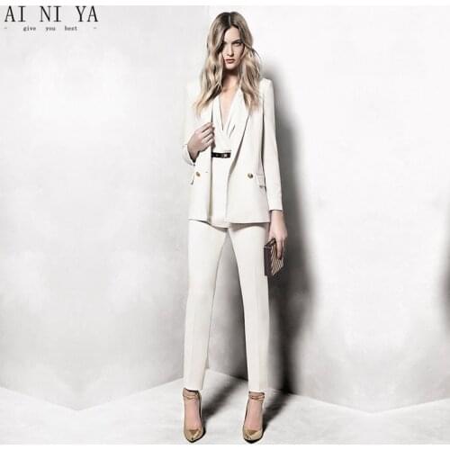 Womens suits business suits double breasted 2 piece women tuxedo female office uniform elegant pant suit ladies trouser suit