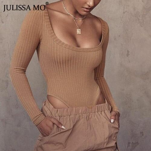 JULISSA MO New Long Sleeve Slim Bodysuit Women Autumn Casual Solid Jumpsuits Rompers Femme Sexy One Piece Bodysuits Streetwear