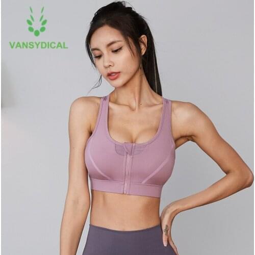Women Front Zipper Sports Yoga Bra High-strength Shockproof Running Fitness Underwear Back Mesh Gym Training Workout Bra Push Up