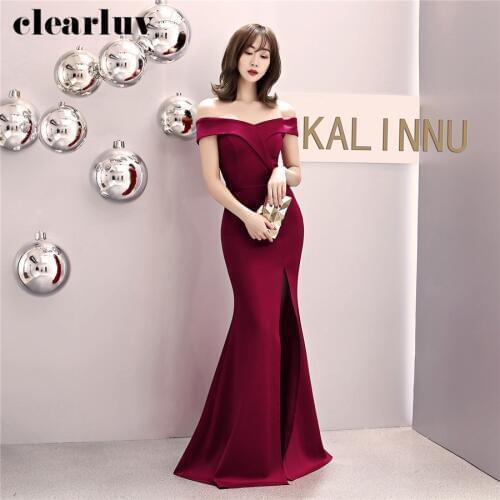 Robe De Soiree Plus Size Off The Shoulder Evening Dresses Sexy Split Mermaid Party Gown DX334-5 2020 Burgundy Long Prom Dresses